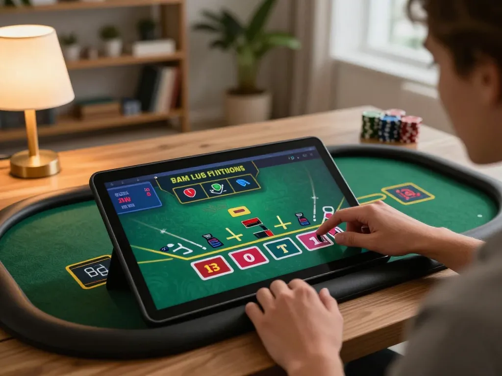 Player enjoying engaging live dealer blackjack on LC88's online casino platform from home.