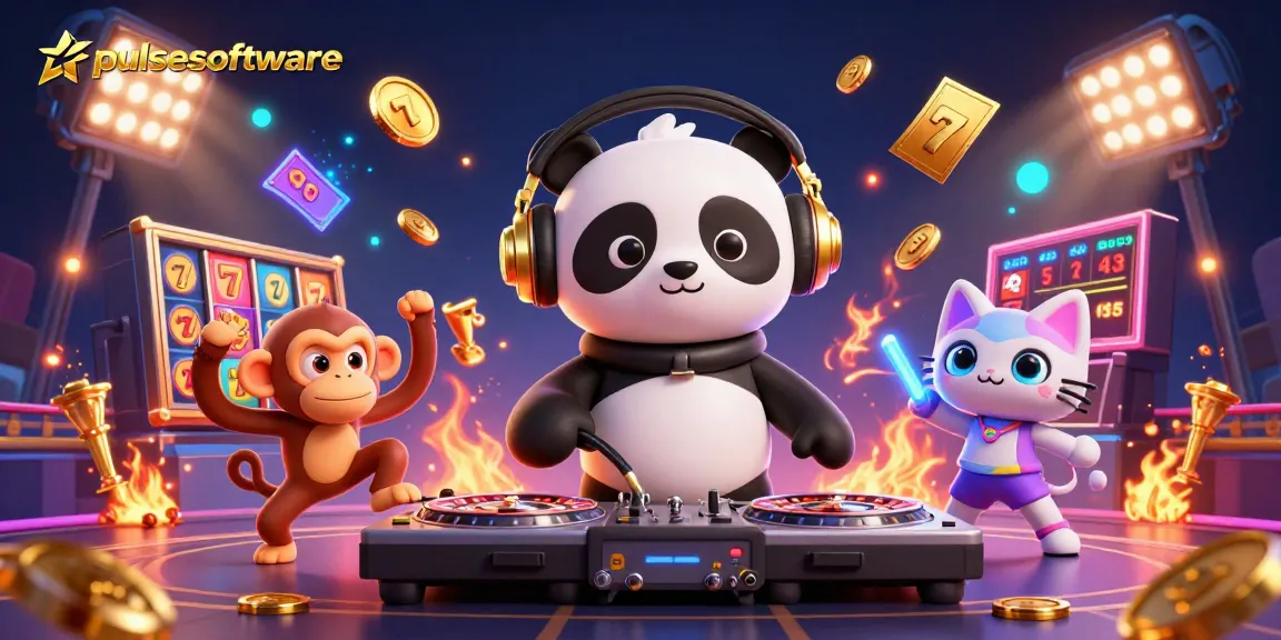 Experience pulsesoftware's interactive slot gaming with a lively panda DJ and engaging casino elements.