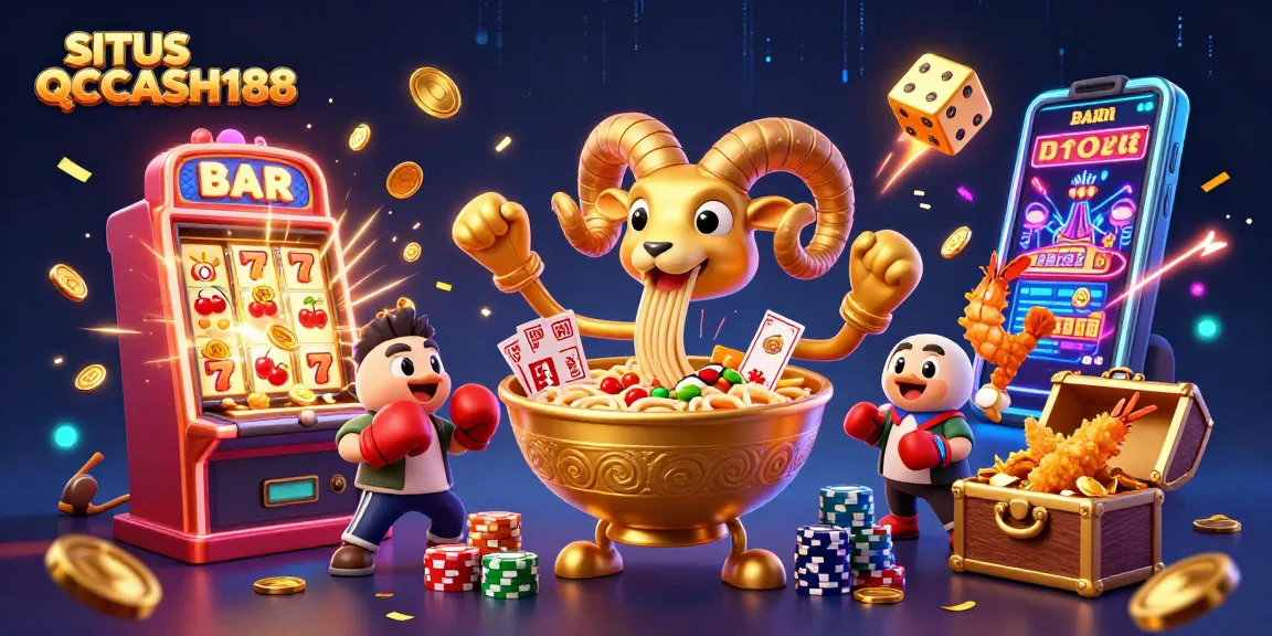 Join the excitement at SITUS QQCASH188 with vibrant casino characters amidst dynamic gaming elements.