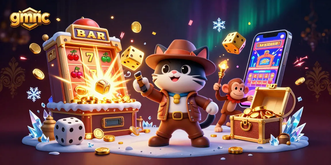 Explore gmnc's exciting scene of casino adventure with vibrant characters and dynamic gaming symbols.