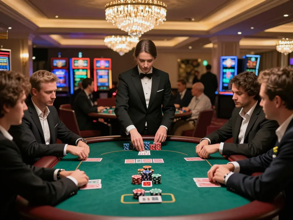 UU 88 poker players engaged in high-stakes game under warm casino lighting