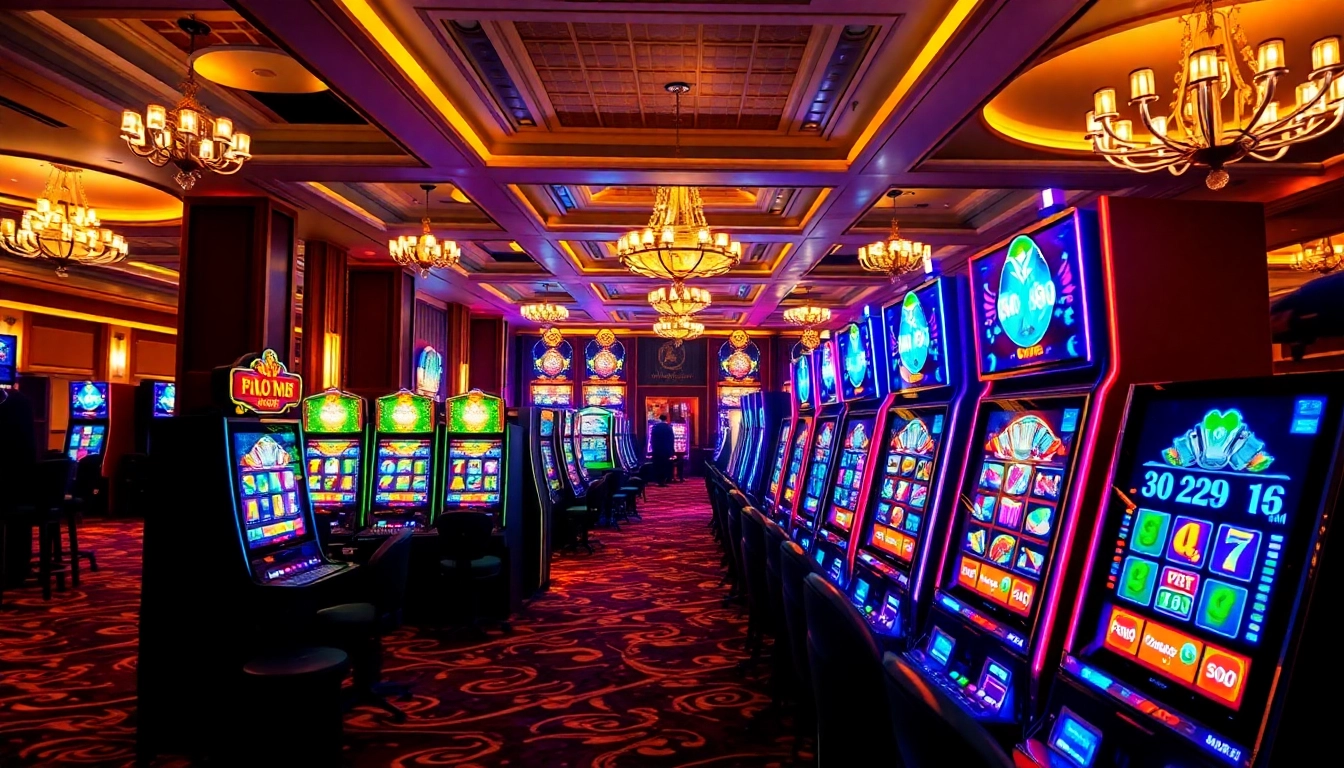 Slot gacor yang menampilkan mesin slot berwarna-warni di kasino yang ramai.