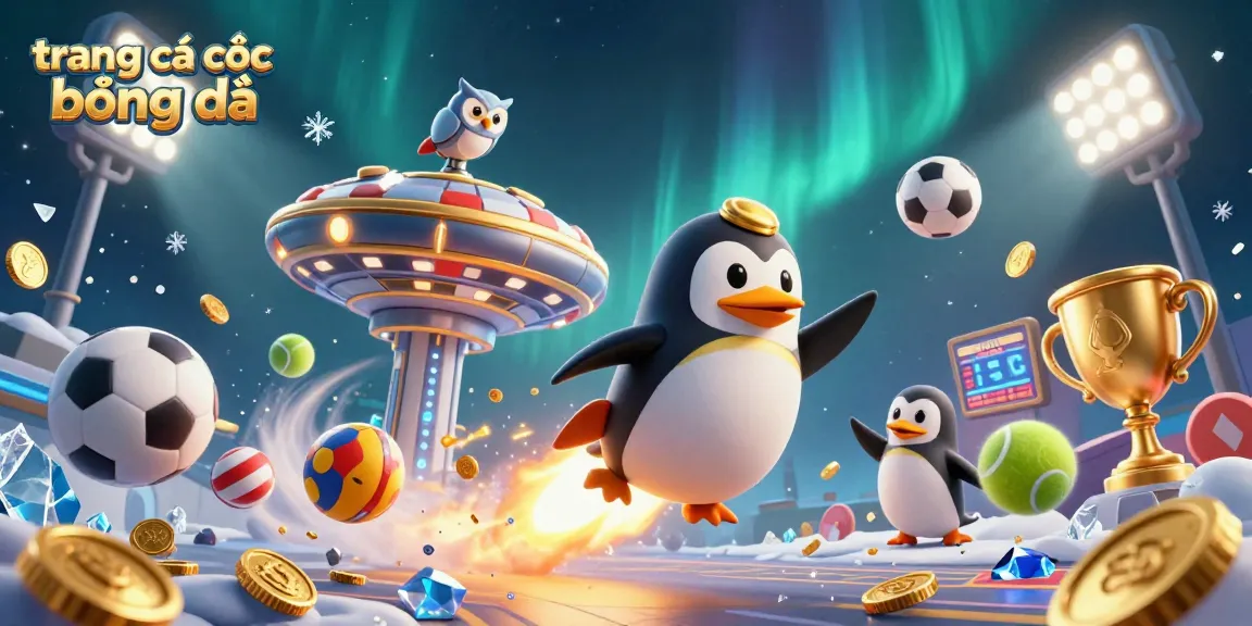 Engage with trang cá cược bóng đá through immersive sports betting visuals featuring a golden penguin and dynamic action.