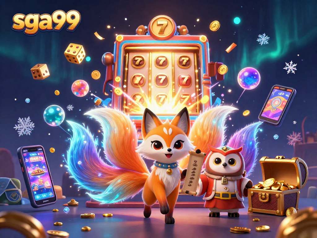 Engage in winning moments with sga99's colorful 3D casino illustration showcasing jackpots and vibrant gaming elements.