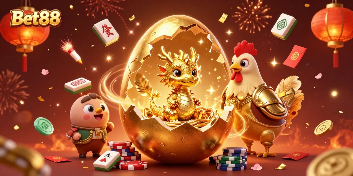 Experience the magic of Bet88 with a golden dragon and poker chips in a vibrant casino setting.