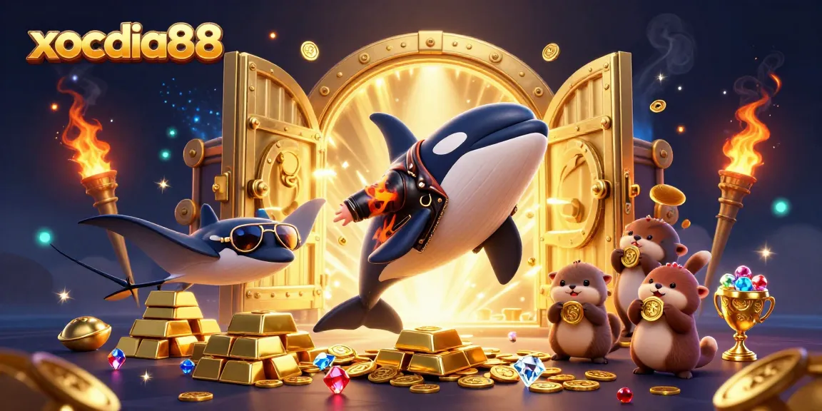 Xocdia88 players enjoy thrilling casino games amidst golden treasures and vibrant underwater characters.