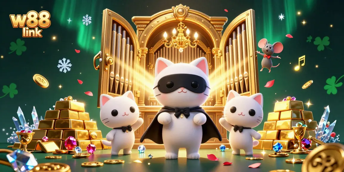 Bet on success with the w88 link, featuring a lively 3D casino scene full of excitement and treasures.