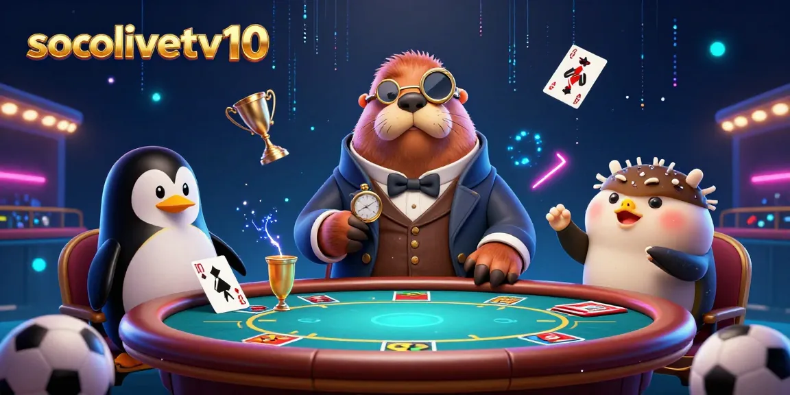 Engage with socolivetv10 as the jolly walrus deals at an underwater poker table filled with sports betting excitement.