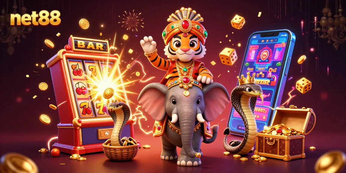 Win big with net88 by exploring an extravagant 3D casino adventure featuring a royal elephant and jackpot symbols.