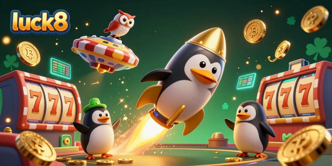 Engage in thrilling casino adventures with luck8 featuring a golden penguin and vibrant game elements.