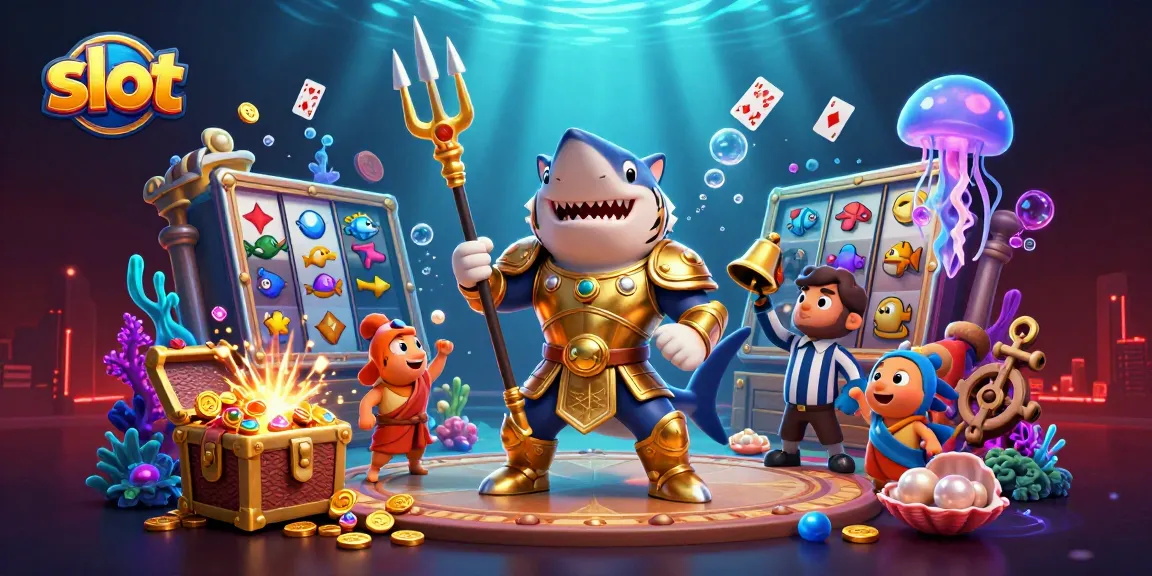 Experience thrilling slots gameplay with a dynamic underwater colosseum featuring a shark gladiator.