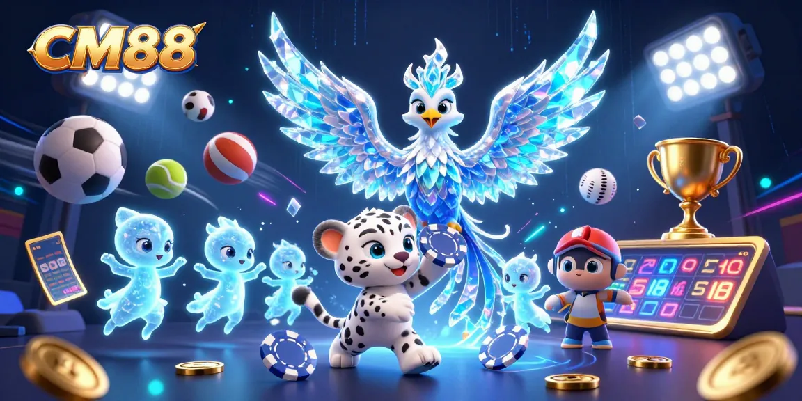 Experience the vibrant gaming world at CM88 with an ice phoenix and playful characters in action.