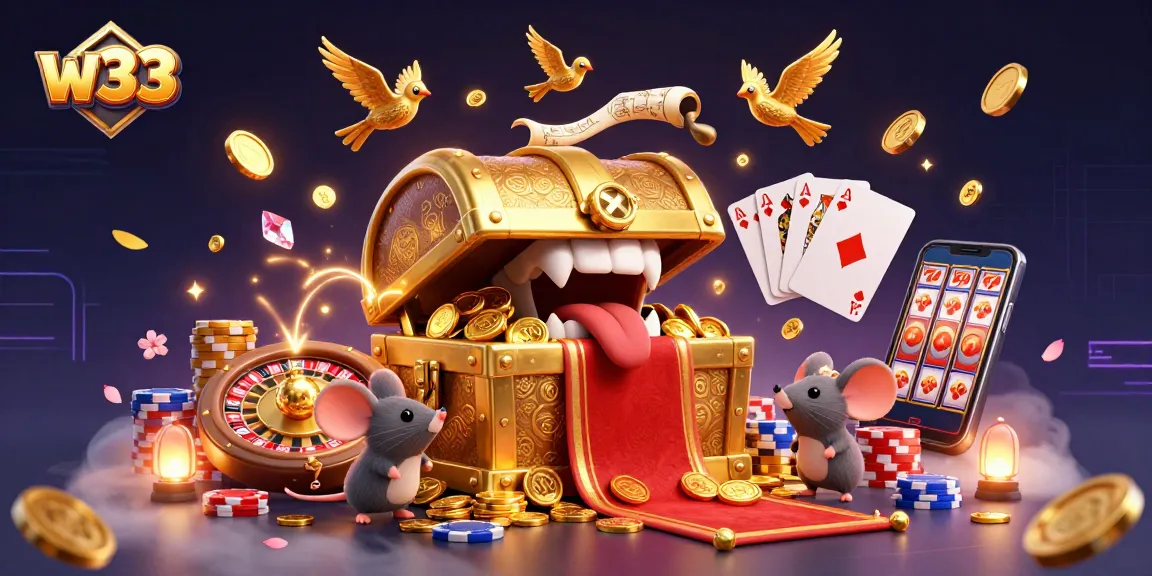 Experience thrilling gaming at w33 with vibrant 3D casino elements attracting players.