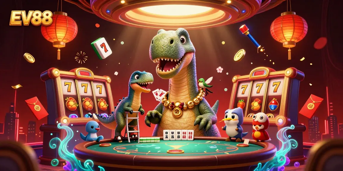 Experience thrilling gameplay at EV88 with a vibrant casino scene featuring unique characters and rich details.