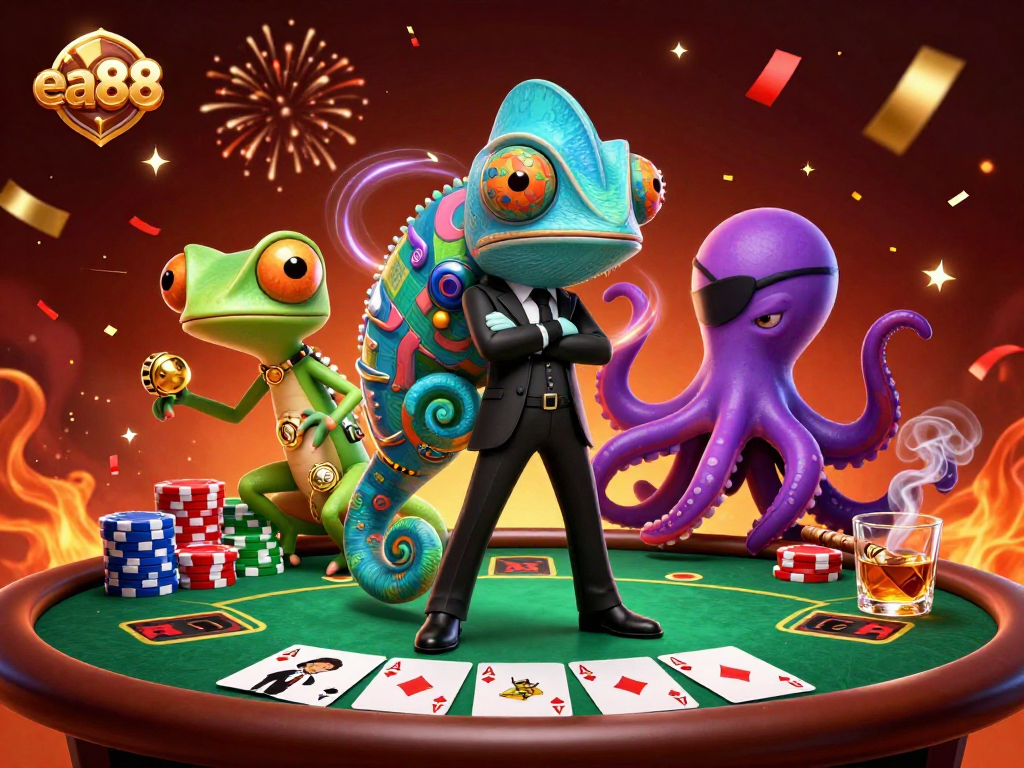Join the thrill at ea88 with a vibrant casino scene featuring colorful poker elements.