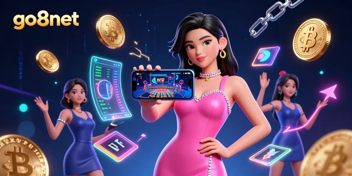 Engage in exciting gameplay at go8net with vibrant 3D illustration showcasing live dealer games.