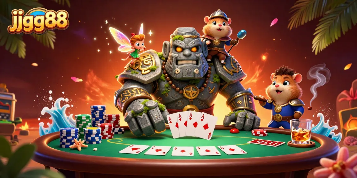 Experience thrilling gaming action and adventure at jjgg88 with vibrant characters and casino elements.