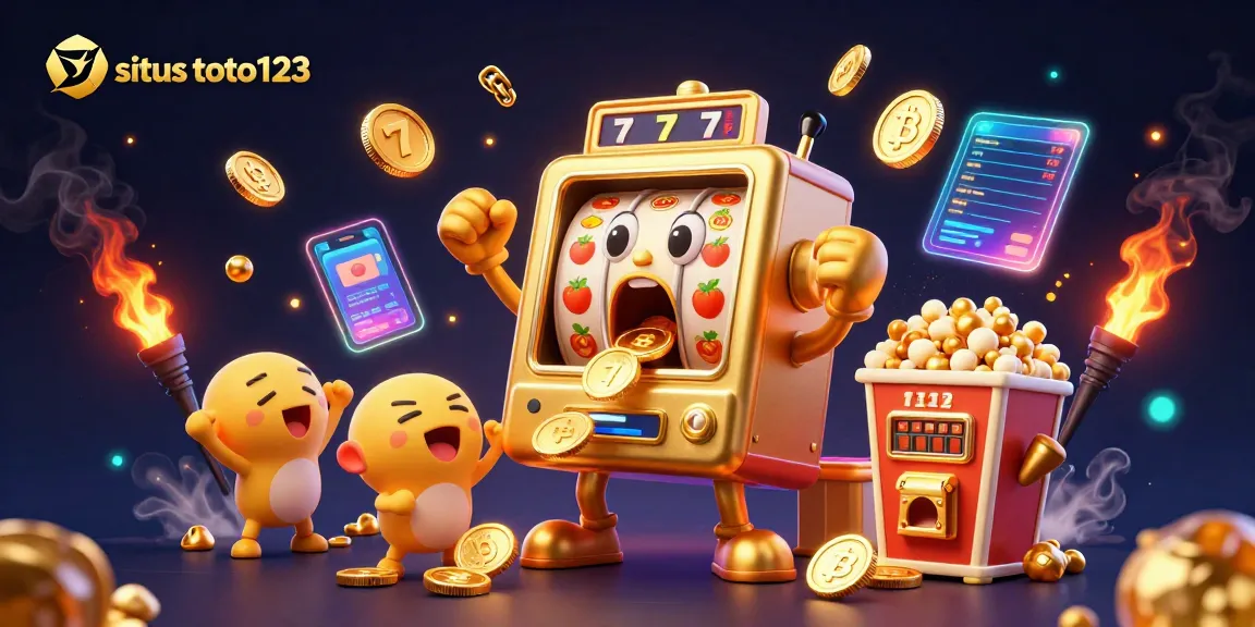 Experience thrilling wins at situs toto123 with vibrant slot machines celebrating jackpots and crypto elements.