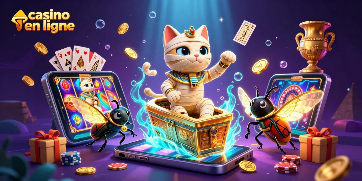 Découvrez un chat mumie égyptien dans un casino en ligne, profitant de jeux palpitants.