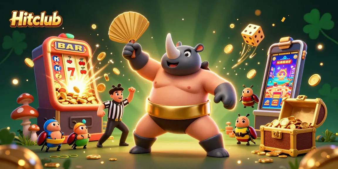 Hitclub ignites excitement with a thrilling sumo showdown amidst a jackpot explosion of coins and casino fun.