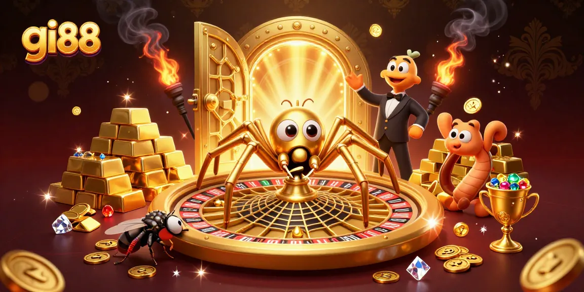 gi88 players experiencing the thrill of bets at a golden roulette web, surrounded by treasures