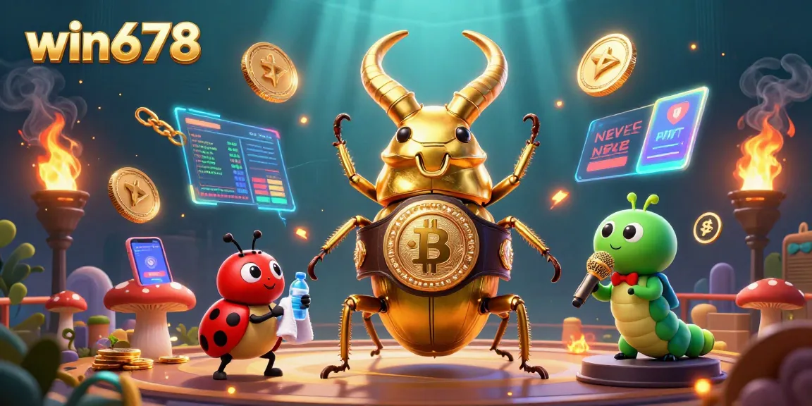 Win678 brings excitement as the golden stag beetle faces off in a dynamic casino scene.