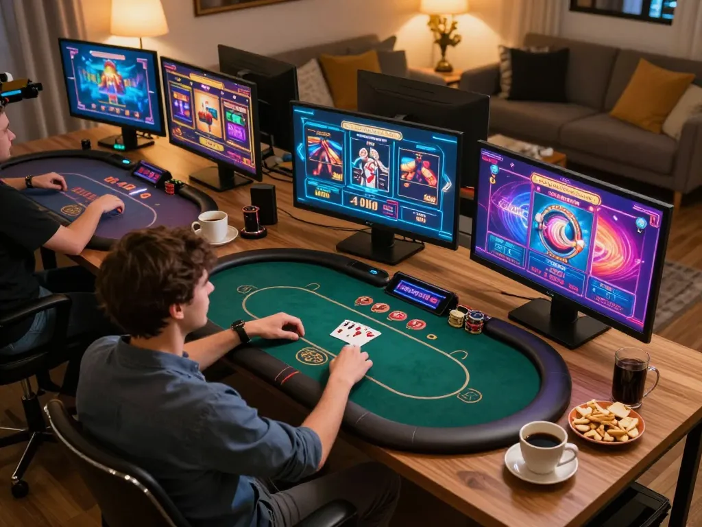 Engaging in an online casino game session with 68 win potential and interactive gaming setup.
