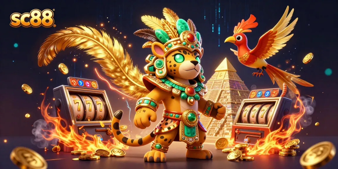 Engage with sc88 immersive online slots featuring a Mayan priest, quetzal bird, and vibrant slot elements.