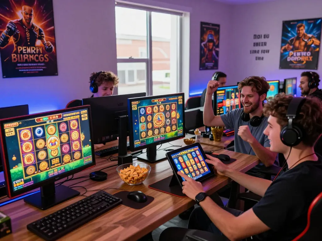 Exciting gaming scene featuring players enjoying zeus138 slot games in a modern gaming room.
