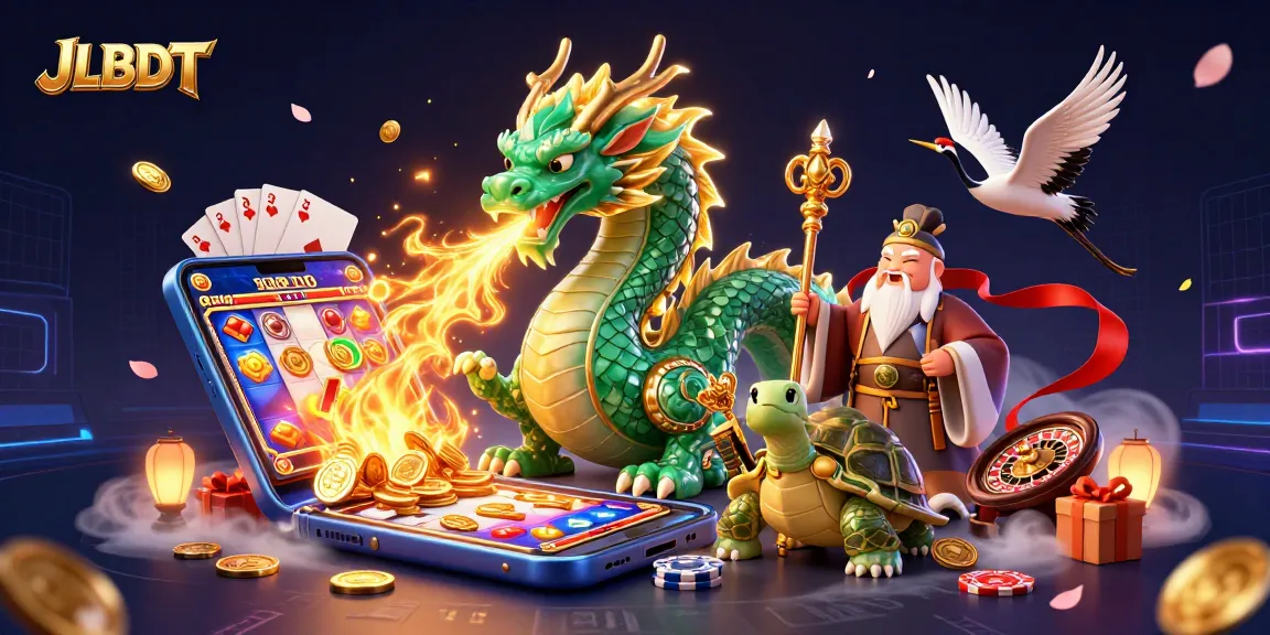 Experience thrilling gameplay at JLBDT with our vibrant casino illustration featuring a jade dragon.