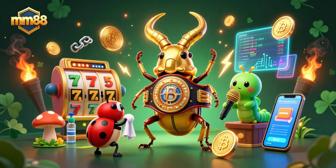Experience thrilling slot games with mm88, featuring vibrant characters and lively casino elements.