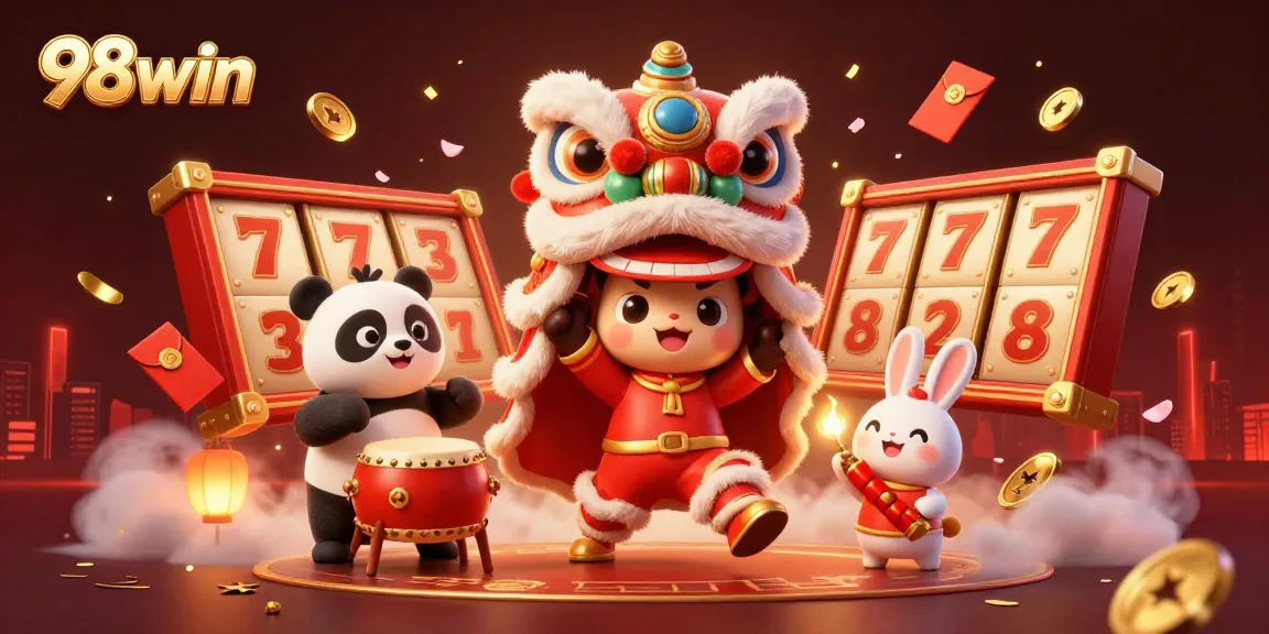 Engage with 98win's vibrant casino scene featuring dancing characters and exciting jackpot elements.