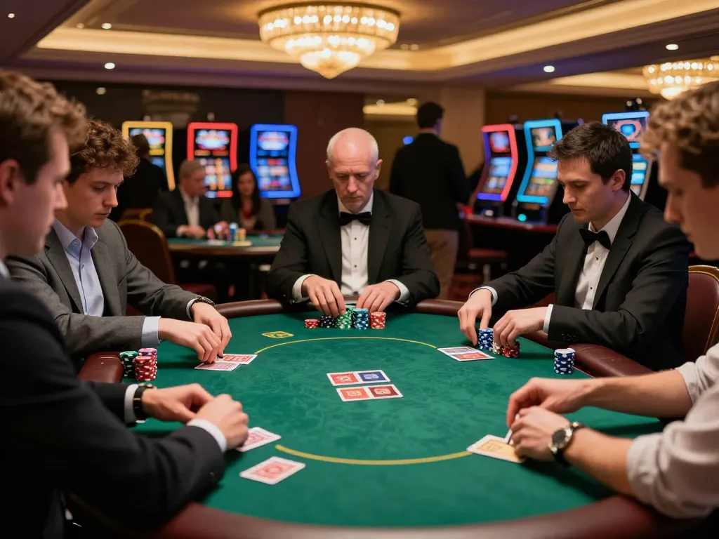 Active poker gameplay showcasing strategic moves with da88 in focus, vibrant casino setting.