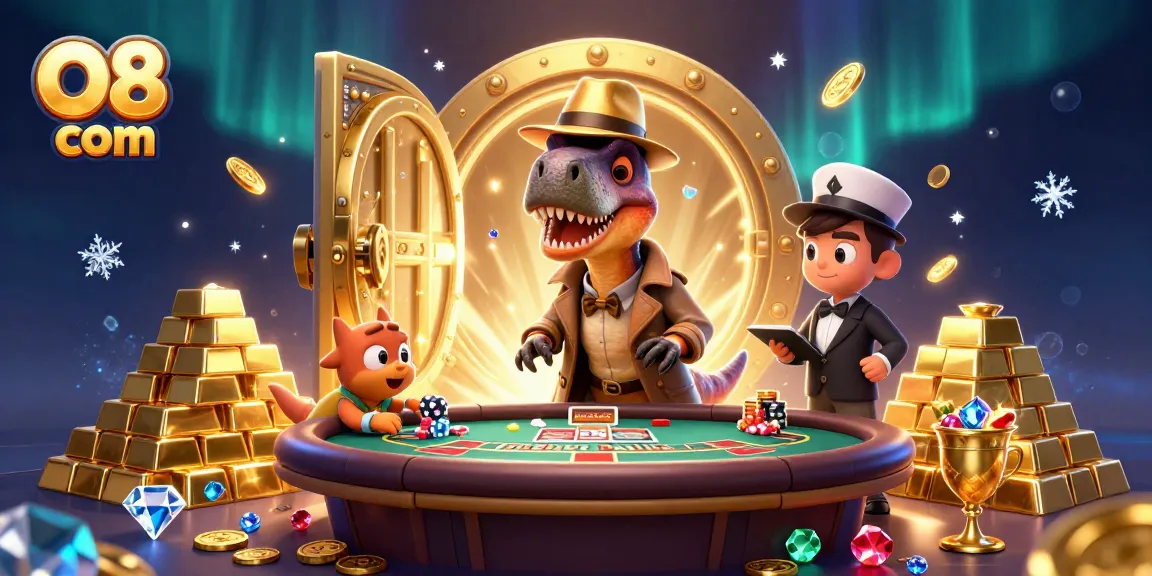Experience vibrant casino action with O8 com, where a velociraptor card counter meets a watching stegosaurus pit boss.