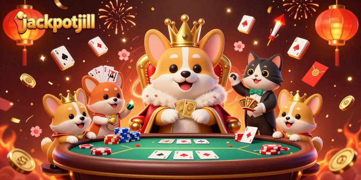Engage with jackpotjill in this vibrant poker-themed 3D illustration featuring playful characters.