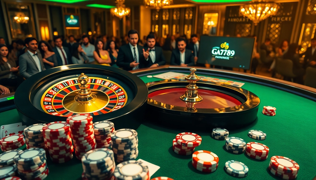 Experience the thrill of high-stakes gambling at Ga6789 with luxurious casino tables and vibrant interactive elements.