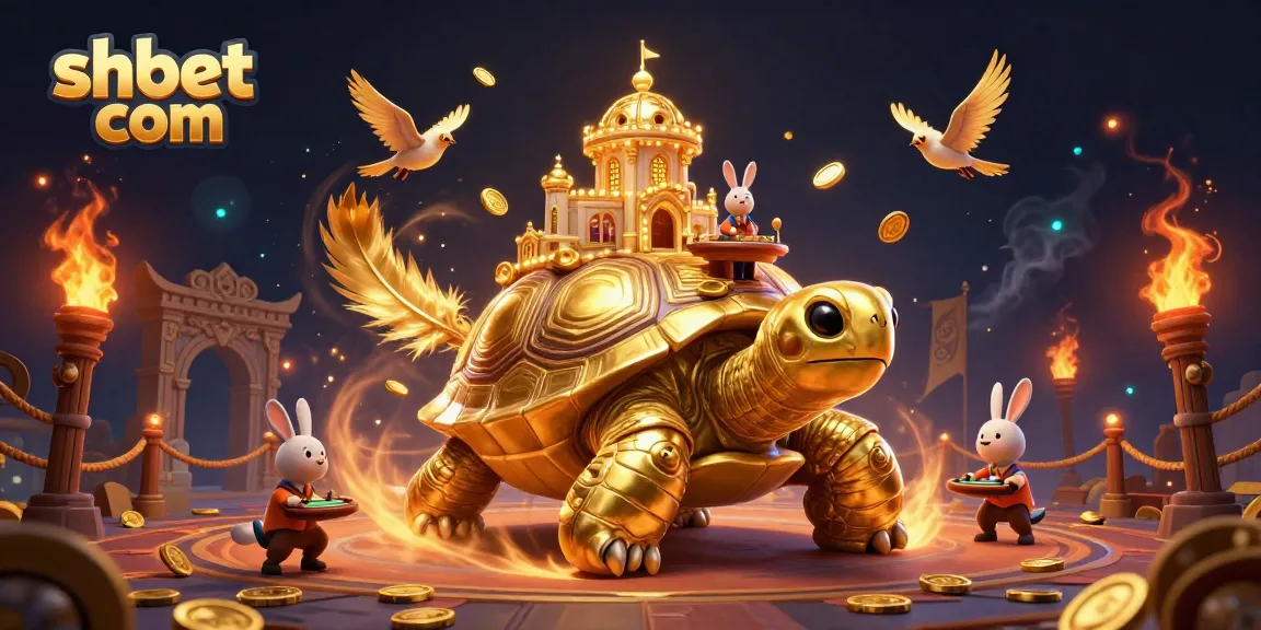 Experience the excitement of shbet com with a vibrant casino illustration featuring a golden tortoise.