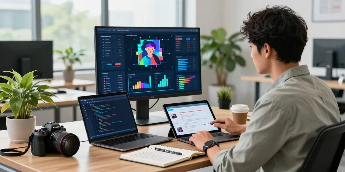 Data scientist analyzing AI image checker data in a modern workspace.