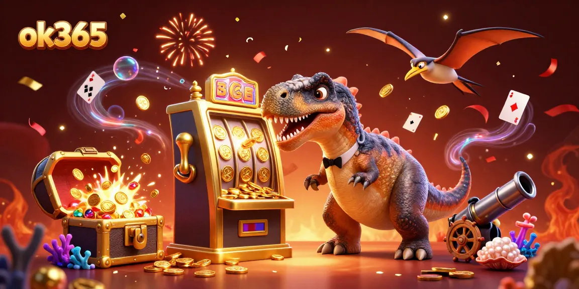 Experience the thrill of ok365 as a pachycephalosaurus wins big on a golden slot machine!