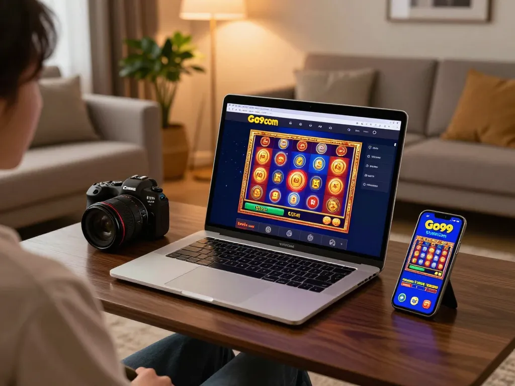 Engaging online gaming experience on Go99 com with vibrant slot displays in a stylish room.