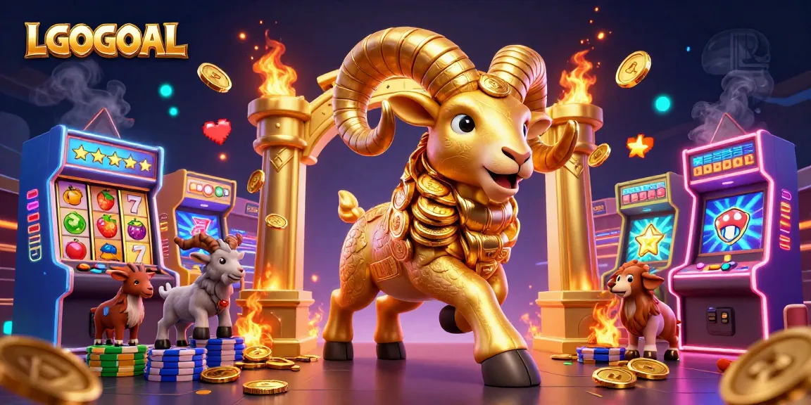 Experience the excitement of LGOGOAL with a charging ram at a vibrant slot-themed casino scene.