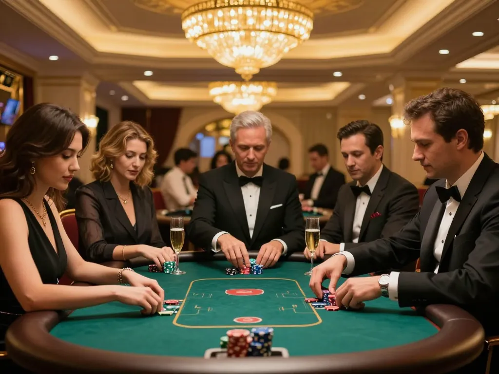 Players enjoying high-stakes poker in ww88's exclusive gaming area with elegant decor