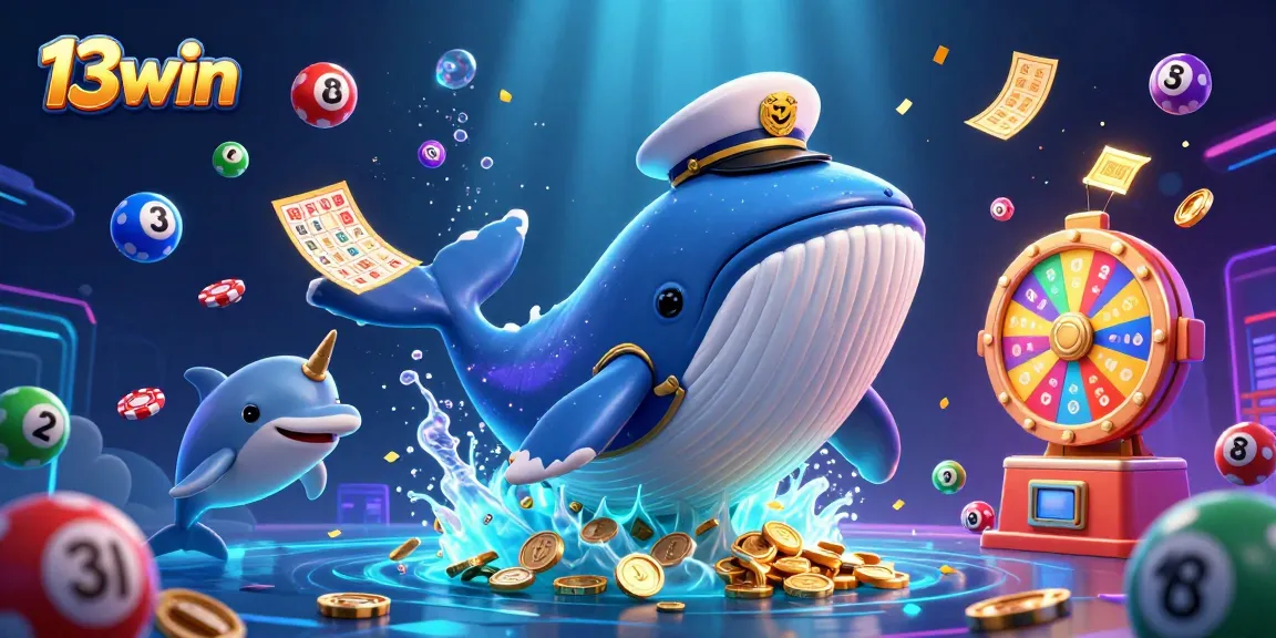 Experience gaming excitement with 13win's vibrant underwater casino scene featuring playful characters.