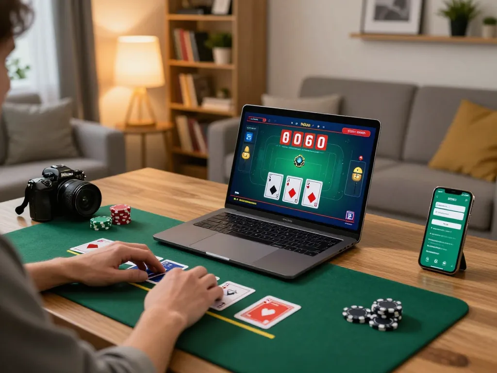 Engaging in an exciting blackjack game online on the 11win platform from a cozy living room setup.