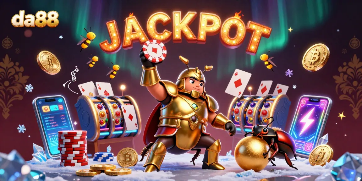 Experience the thrill of winning at da88 with vibrant casino characters and crypto elements.