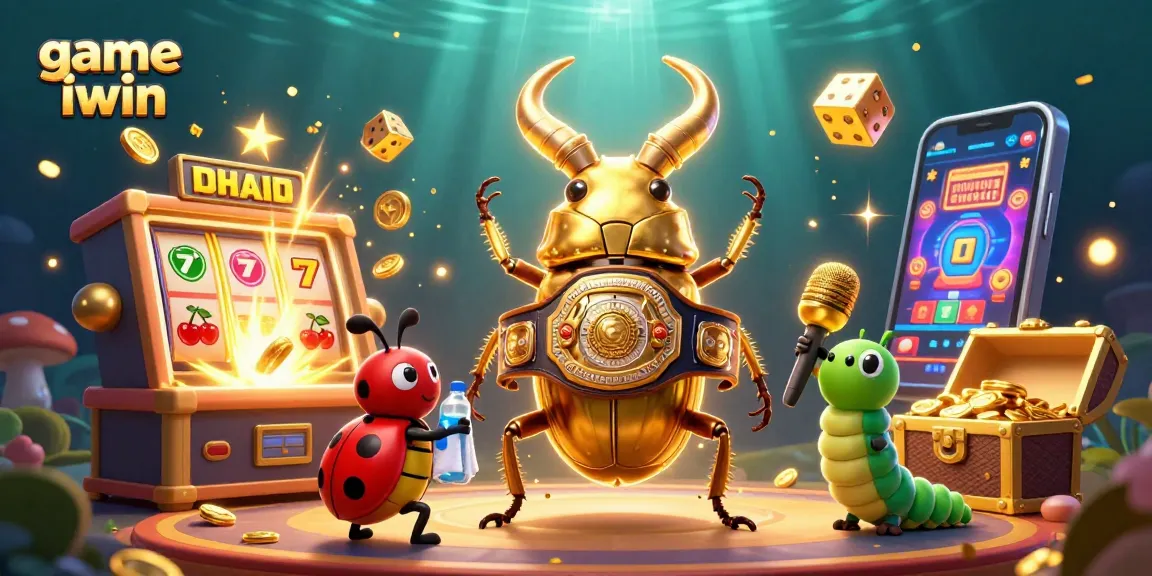 Engage with game iwin in this vibrant casino scene featuring a dynamic beetle champion.