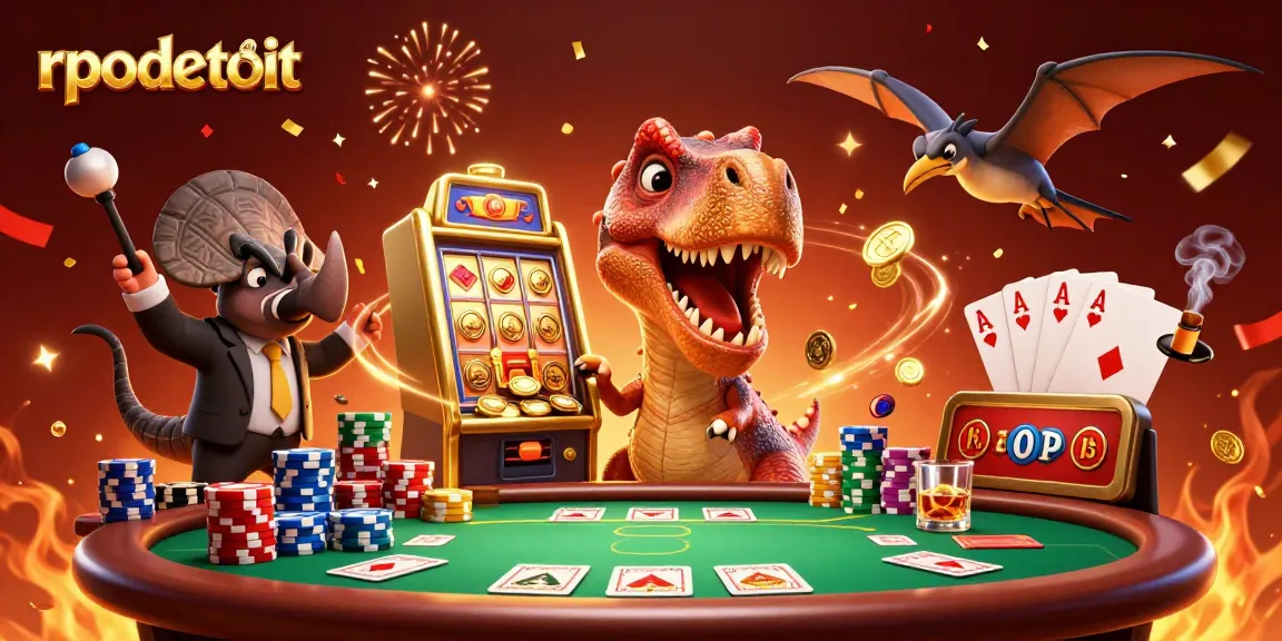 Experience thrilling games at rpodetroit with a lively scene of coins flying from a slot machine.