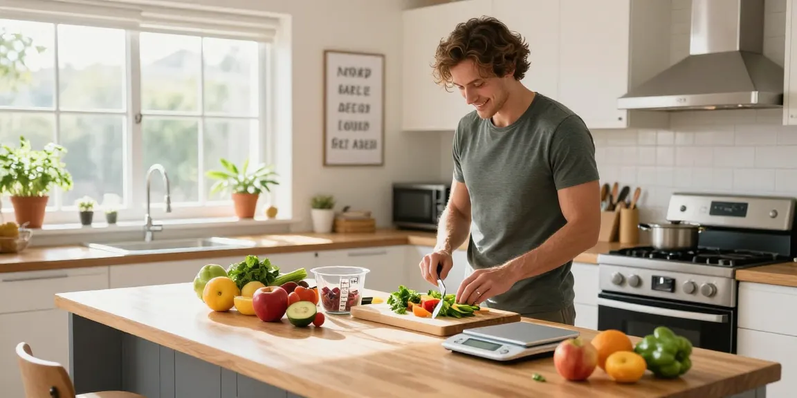 Healthy meal preparation in a bright kitchen, showcasing the best calorie tracker benefits.