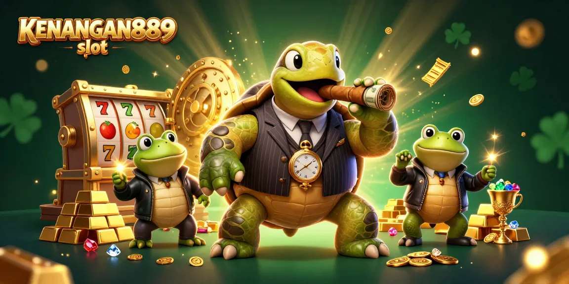 Engage with KENANGAN889 slot's vibrant world featuring a snapping turtle mobster amid glimmering treasures and excitement.