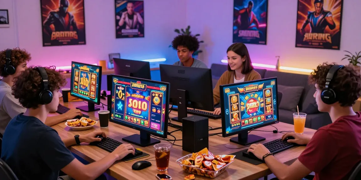 Exciting online gaming scene showcasing friends enjoying slot deposit 5000 games together in a vibrant living room.